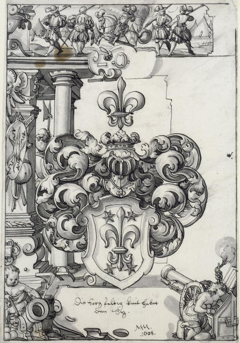 Scheibenriss mit dem Wappen der Familie Hässi von Glarus