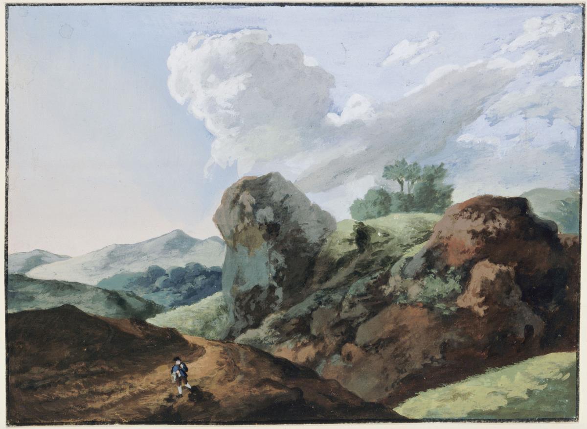 Gebirgslandschaft mit Wanderer