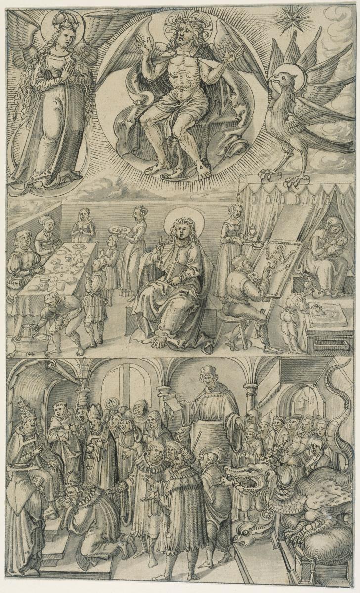 Vier Blatt typologischer Darstellungen der Evangelien. Das Evangelium Johannis