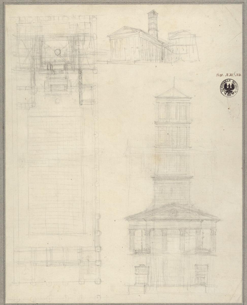 Berlin. Friedrichswerdersche Kirche. Entwurf mit Säulenvorhalle und hohem Ostturm