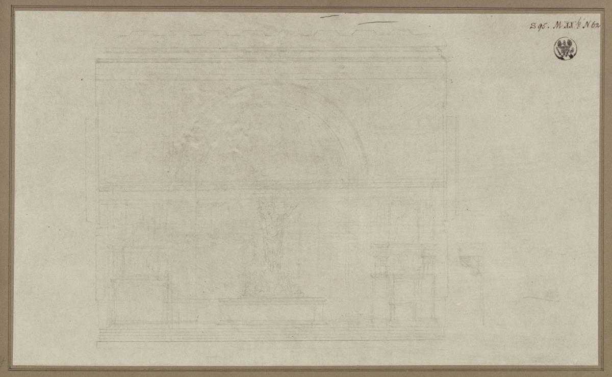 Berlin. Friedrichswerdersche Kirche. Chornische mit Christusbild, daneben Kanzel und Taufstein