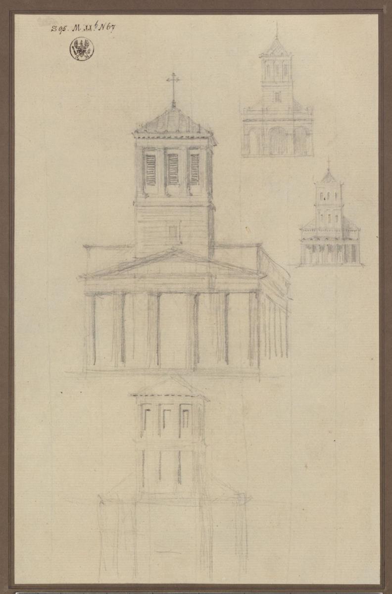Entwurf zu einer Kirche. Westansicht mit niedrigem Turm