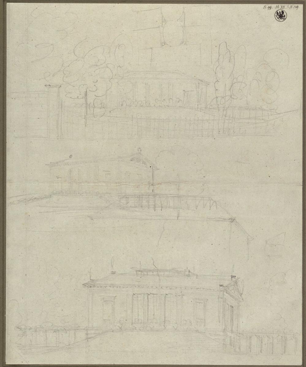 Berlin, Charlottenburg. Zwei Studien zum Landhaus des Seidenfabrikanten George Abraham Gabain / Studie zum Gemälde "Das Landhaus Gabain"