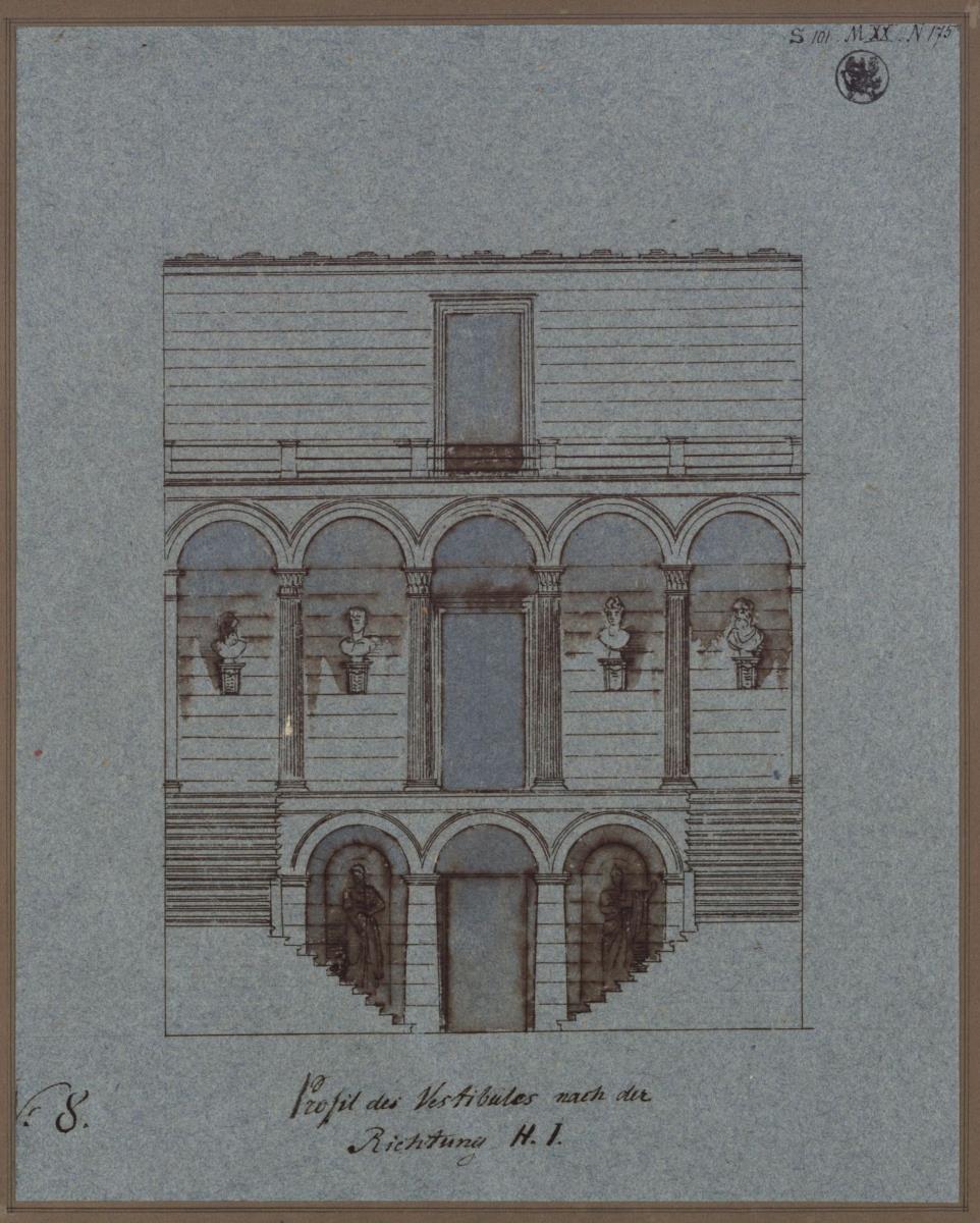 Köstritz. Schloss. Vestibül mit Treppenanlage. Schnitt