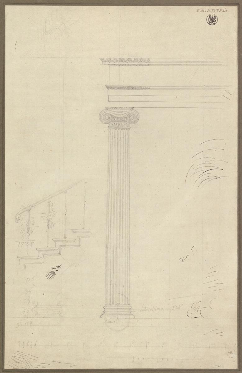 Lagschau (Łaguszewo), Landkreis Danzig (Województwo Pomorskie) (?). Landhaus Muhl. Ionische Säule mit Gebälk