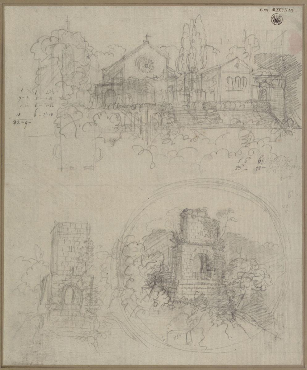 Bad Muskau. Schloss. Entwurf zur Grabkapelle & Ruine