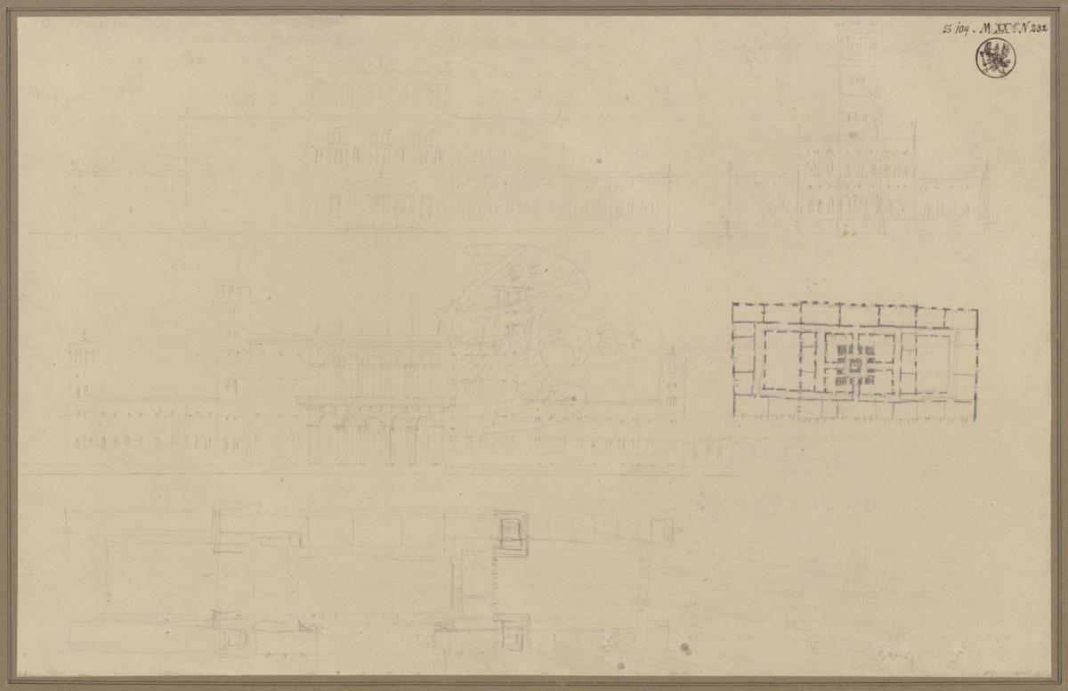 Schloss Orianda auf der Krim. Schlossartige Anlagen. Grundrisse und Aufrisse / Entwurf zu einem Schloss des Prinzen zu Wittgenstein