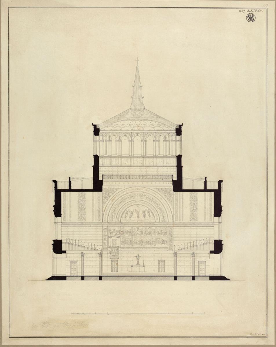 Berlin, Oranienburger Vorstadt. Entwurf zu einer Kirche (Vorstadtkirche Typ 5, "Kirche in Kreuzform"). Querschnitt