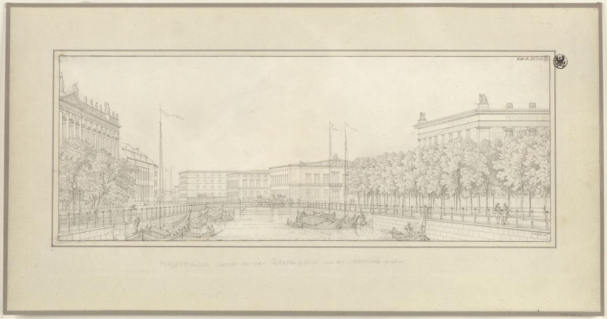 Berlin, Kupfergraben. Packhof. Perspektivische Ansicht von der Schlossbrücke nach Norden