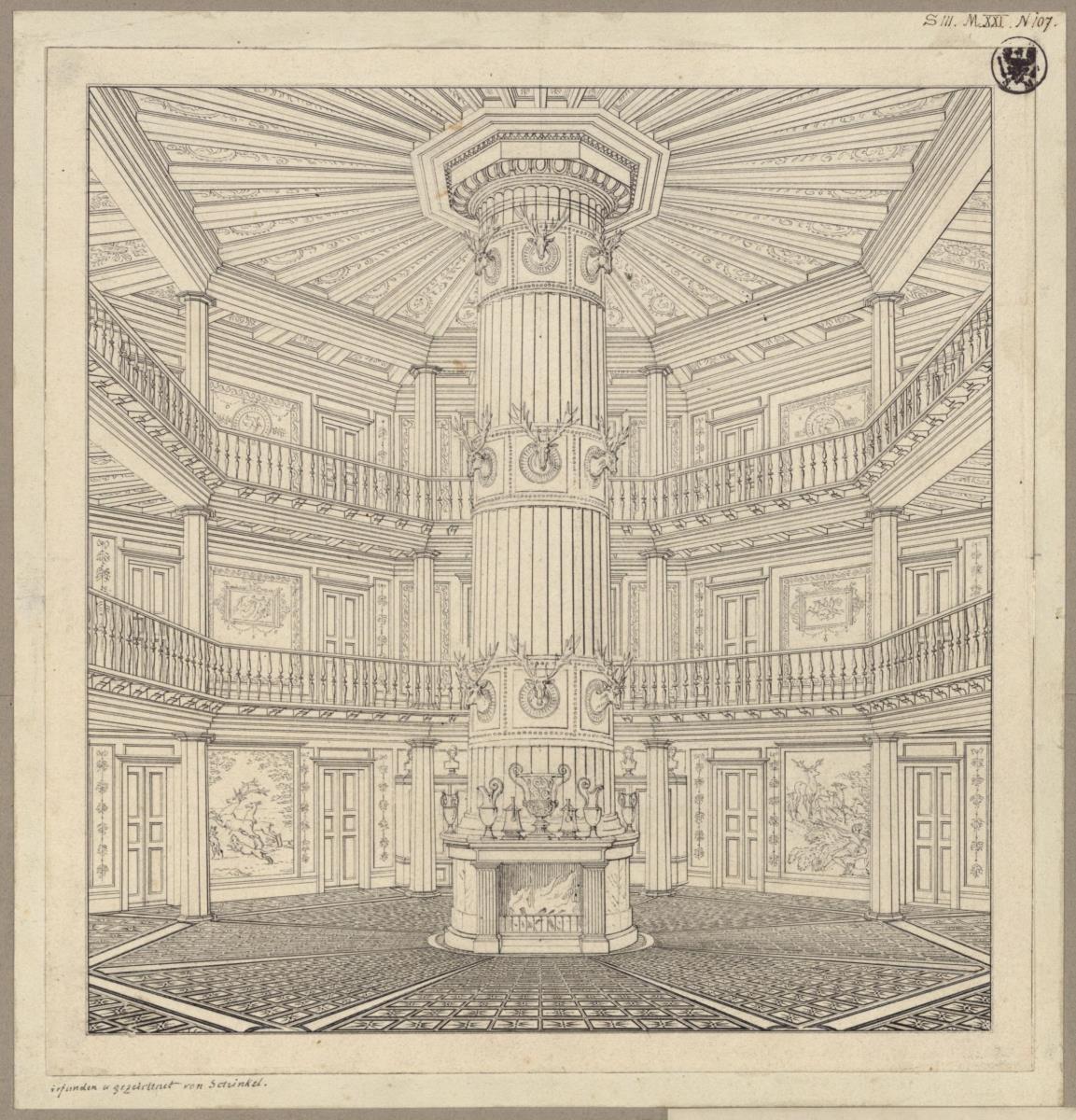 Ostrowo (Ostrów Wielkopolski), ehemals Regierungsbezirk Posen (Województwo Wielkopolskie). Jagdschloss Antonin. Innenansicht des Kaminsaales