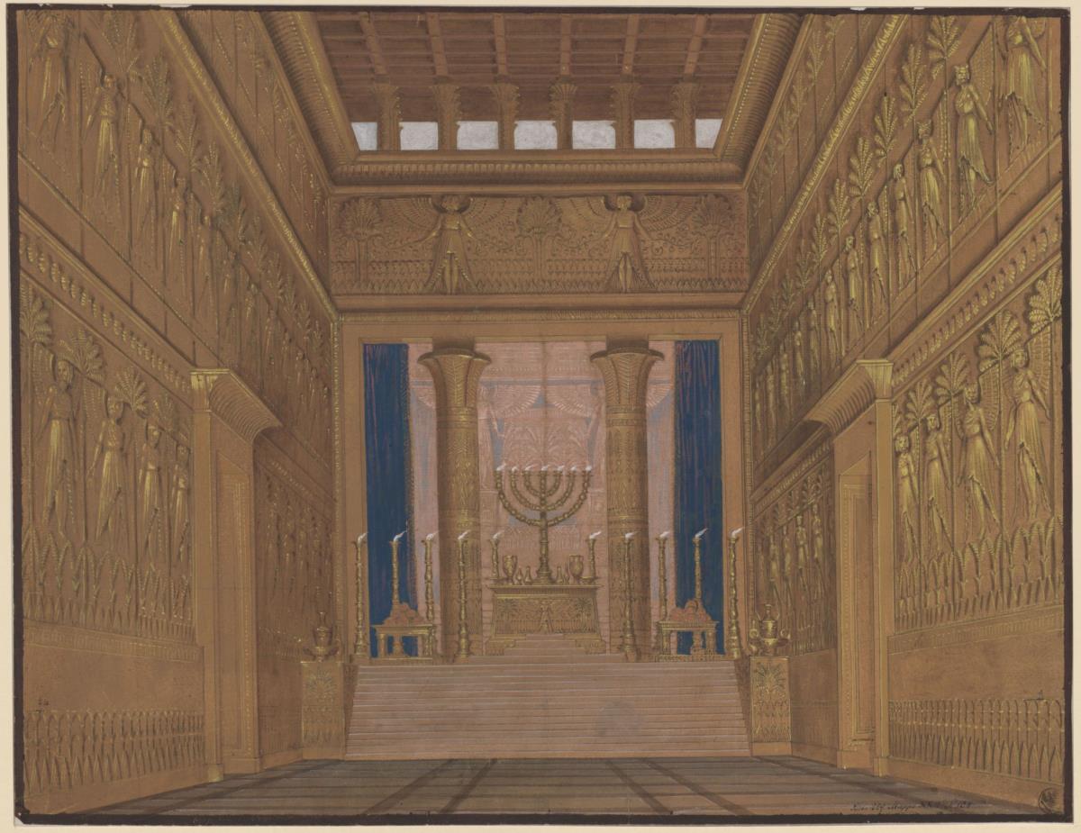 Athalia. Oper von Johann Nepomuk von Poissl. Entwurf zur 2. Dekoration. Innenansicht des Tempels zu Jerusalem