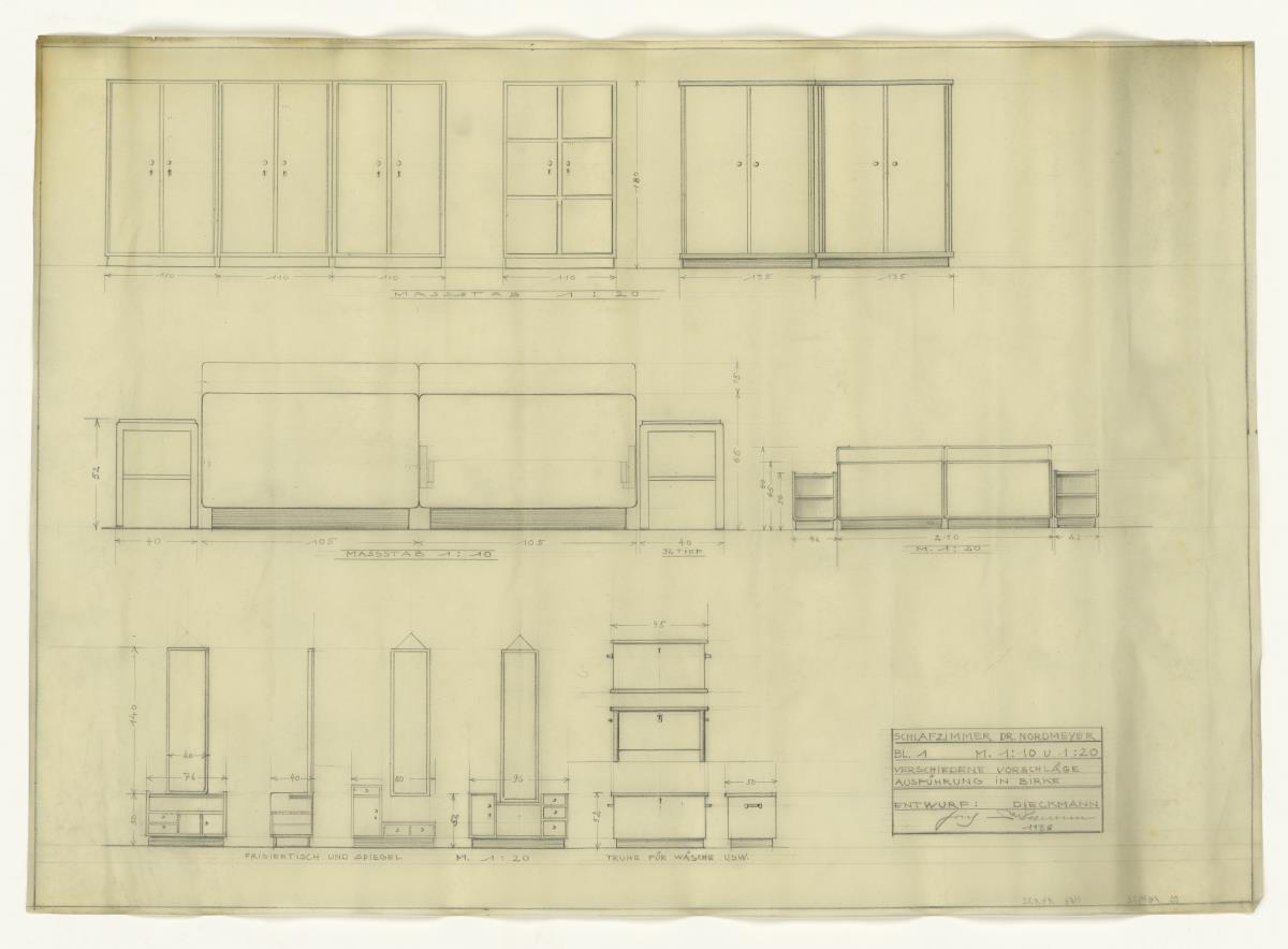 Schlafzimmer, Auftrag Dr. Nordmeyer (Möbelentwürfe, Wohnräume)