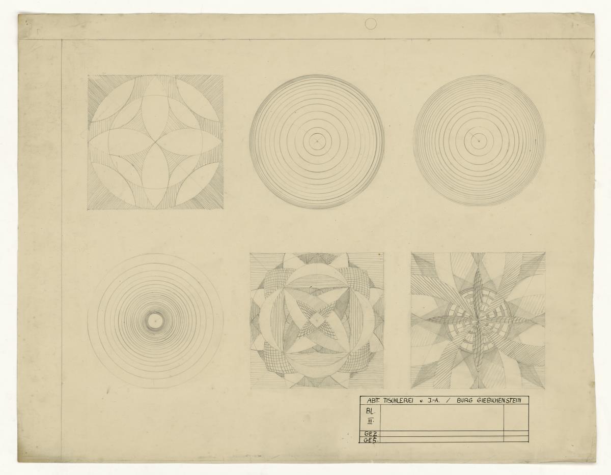 Komposition von gemusterten Kreisen und Quadraten (Kompositionsstudien, ornamental)