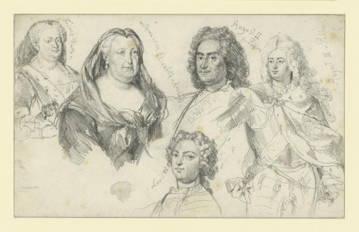 Königin Sophie Dorothea von Preußen, Kaiserin Elisabeth von Russland, König August II. von Polen, König August III. von Polen, Ludwig XV. von Frankreich