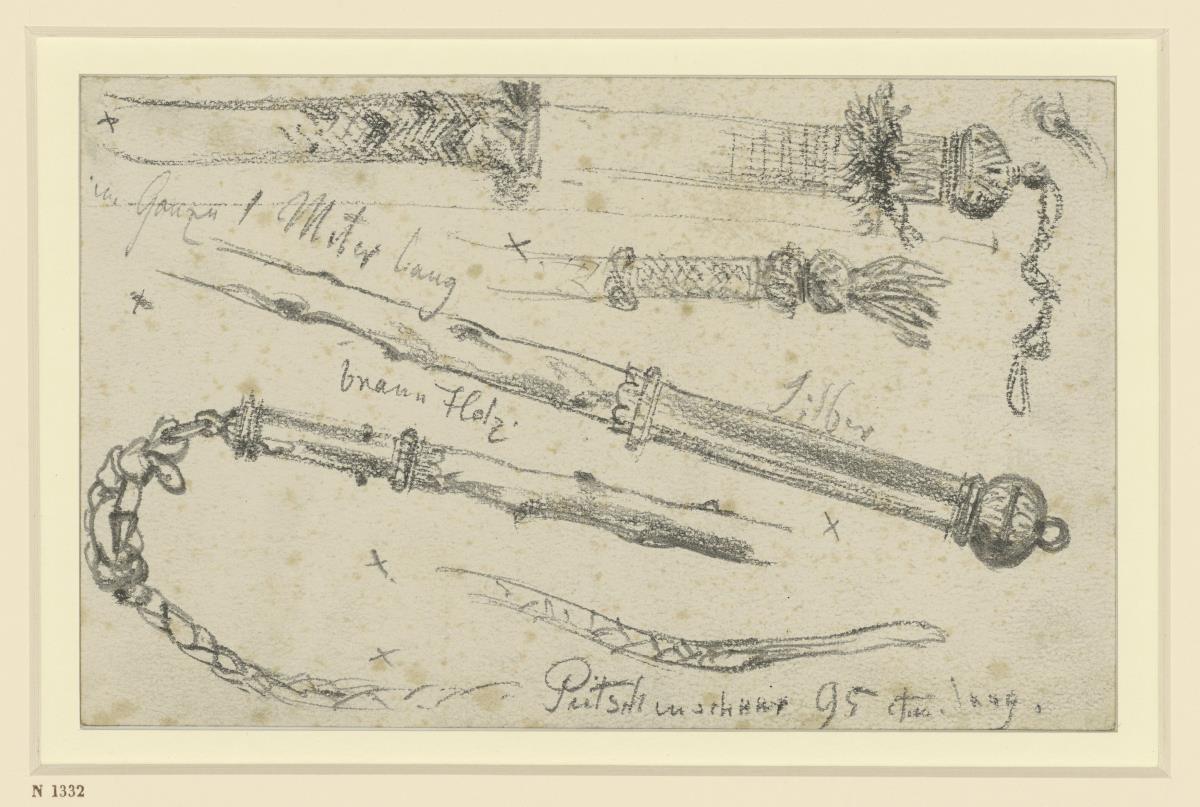 Zwei Jagdpeitschen vom Anfang des 17. Jahrhunderts, Historisches Museum, Dresden