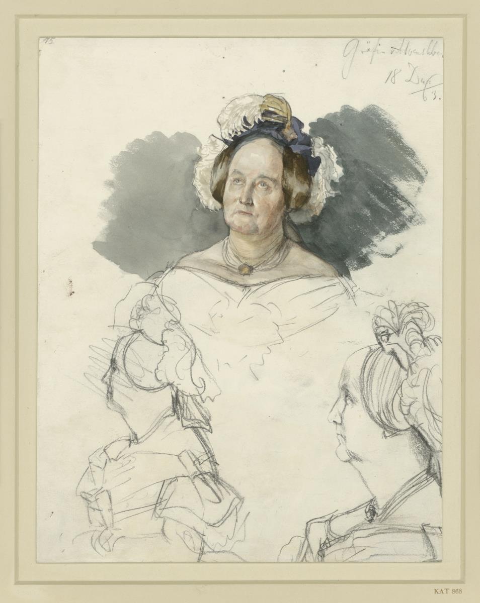 Gräfin Alvensleben, geb. v. d. Osten-Sacken. Darunter zwei Brustbilder. Studie zum Gemälde "Krönung Wilhelms I. in Königsberg"