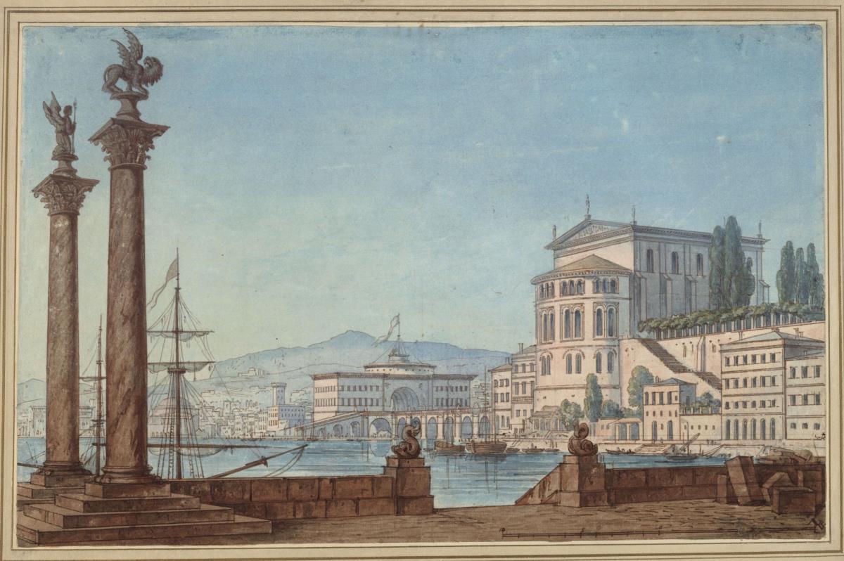 Othello, der Mohr in Venedig. Oper von Giacomo Rossini. Entwurf zur 1. Dekoration (?). Der Markusplatz von Venedig