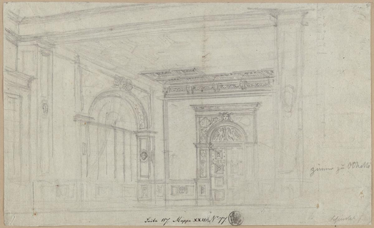 Othello, der Mohr in Venedig. Oper von Gioachino Rossini. Entwurf zur 3. Dekoration. Saal