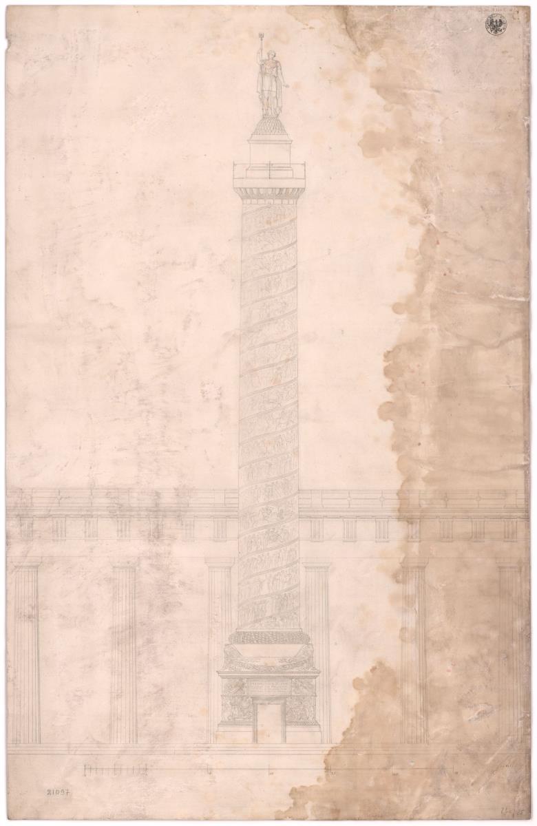 Berlin. Unter den Linden. Entwurf für ein Denkmal für Friedrich II. nach dem Vorbild der Trajanssäule. Aufriss