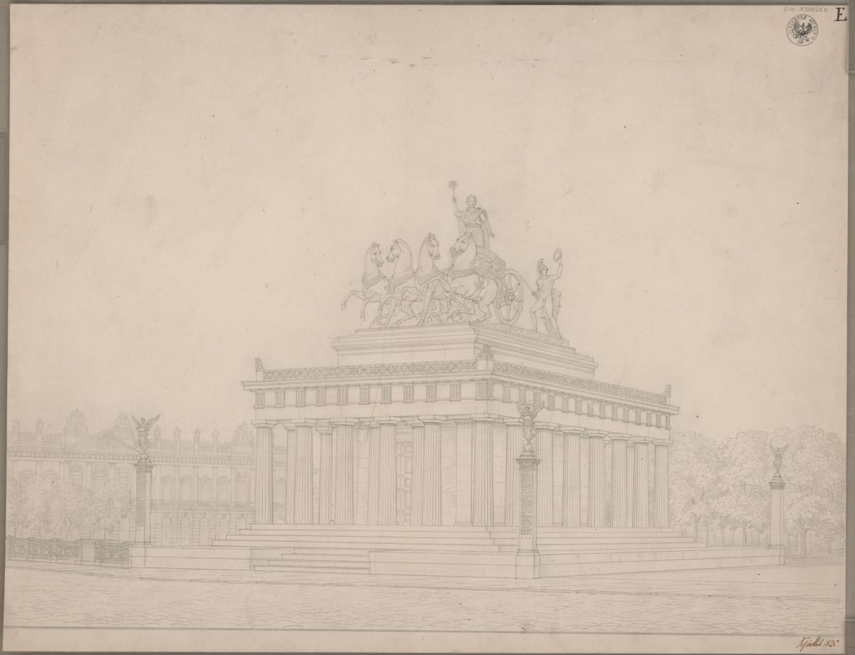Berlin. Entwurf für ein Denkmal für Friedrich II. im Lustgarten in Form der Quadriga mit Säulenunterbau. Ansicht