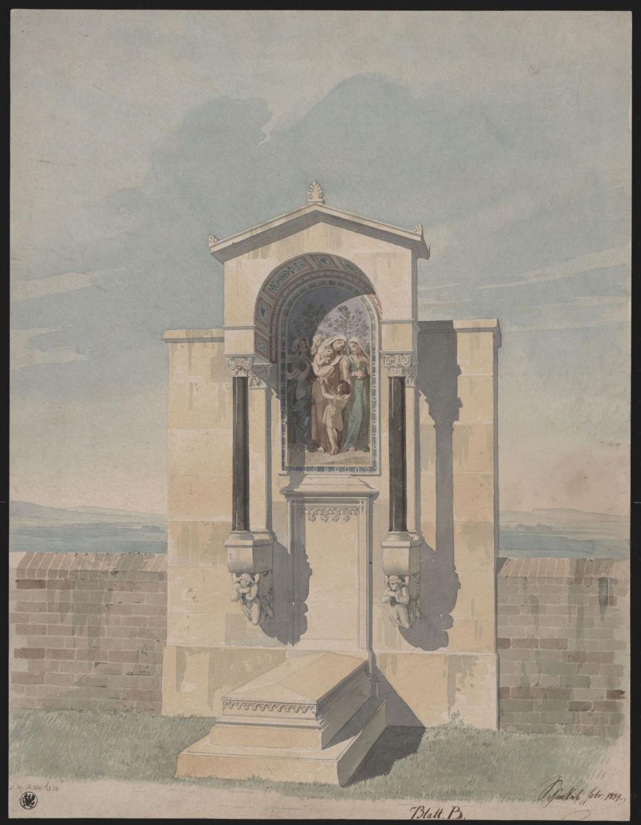 Bonn. Entwurf zum Grabdenkmal für Barthold Georg Niebuhr, mit dem Bild der christlichen Tugenden "Glaube, Liebe, Hoffnung"