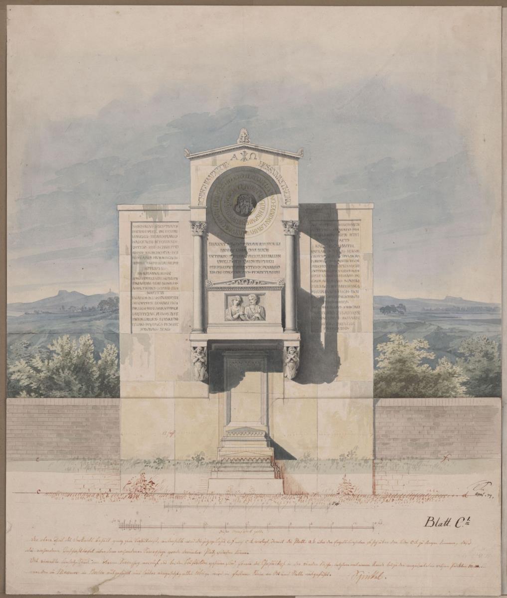 Bonn. Entwurf zum Grabdenkmal für Barthold Georg Niebuhr, mit dem Reliefbildnis des Ehepaares