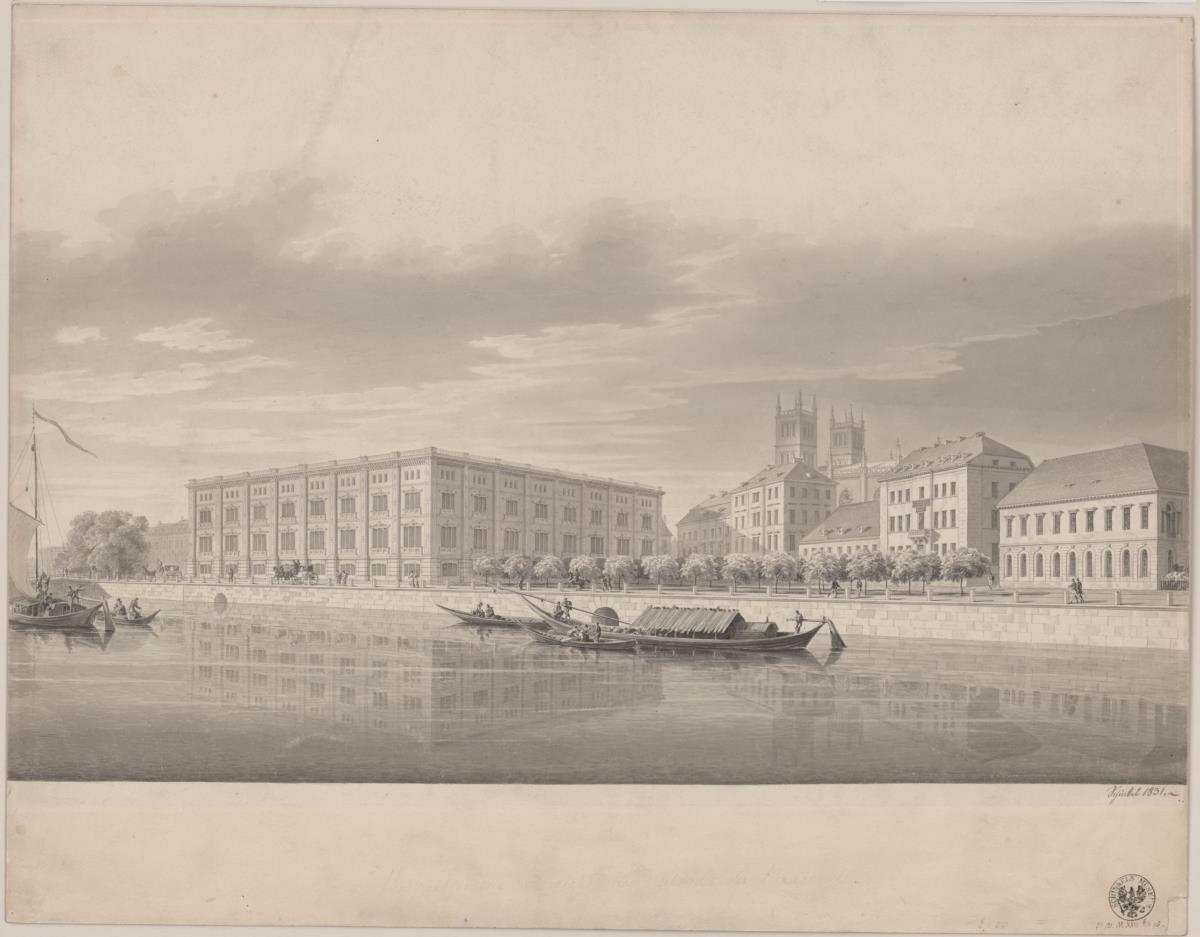 Berlin. Bauakademie. Perspektivische Ansicht von der Schlossbrücke