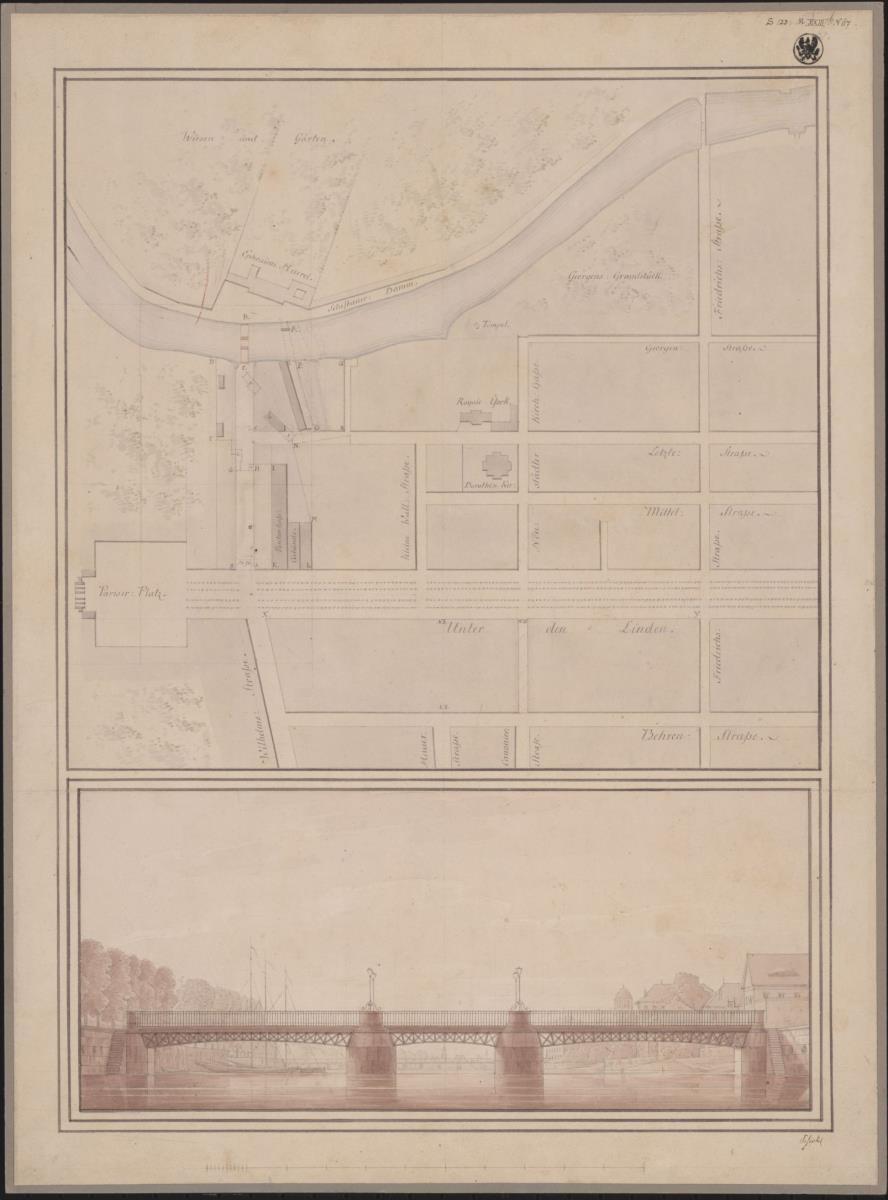 Berlin. Marschallbrücke. Ansicht und Situationsplan