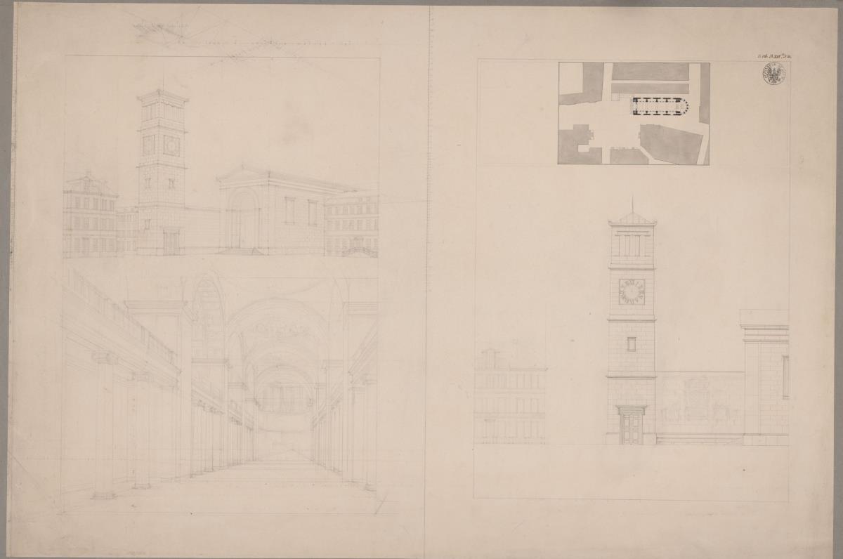 Berlin. Friedrichswerdersche Kirche. Innen- und Außenansicht. Grundriss mit Lageplan