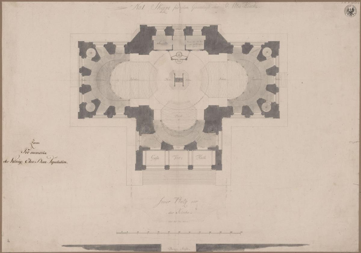 Berlin. Petrikirche. Plan zum Wiederaufbau als Kuppelbau. Grundriss