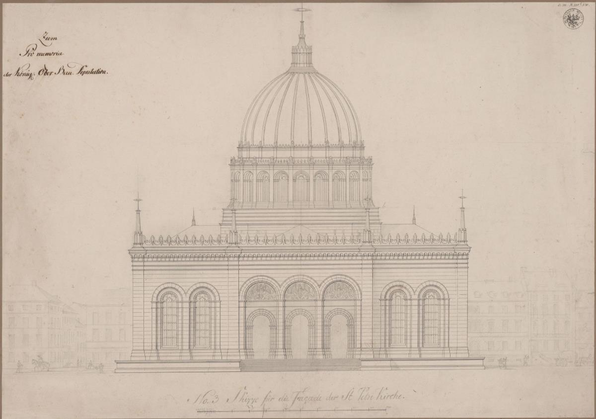 Berlin. Petrikirche. Plan zum Wiederaufbau als Kuppelbau. Aufriss der Fassade