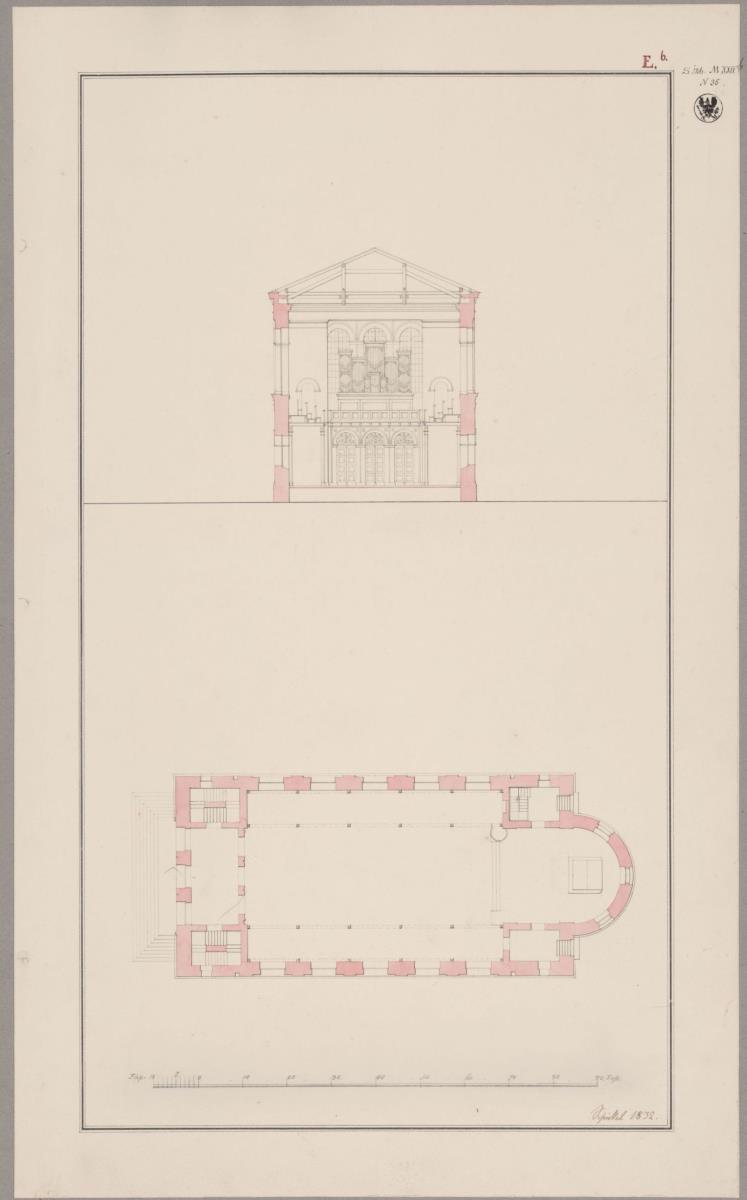 Berlin. Entwurf zur Kirche am Gesundbrunnen. Grundriss und Querschnitt