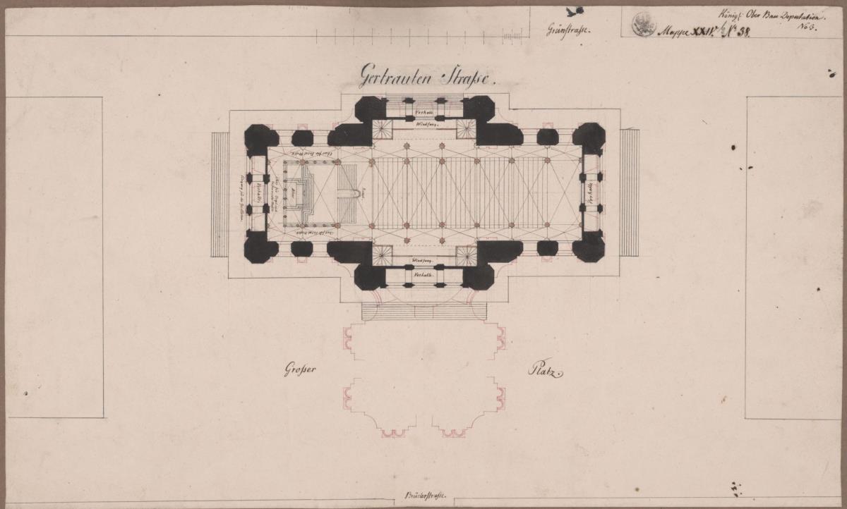 Berlin. Petrikirche. Plan zum Wiederaufbau im gotischen Stil. Grundriss