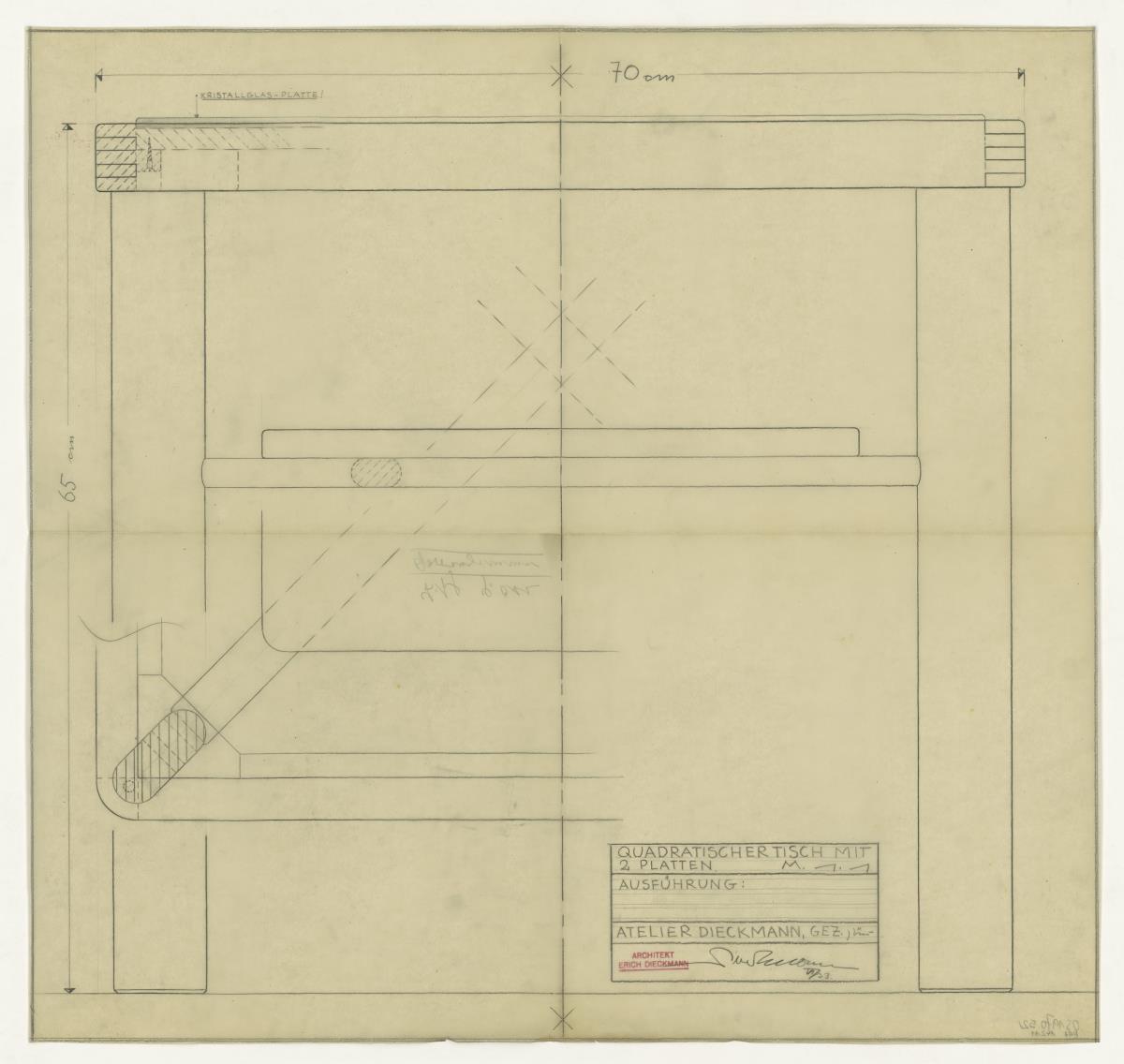 Quadratischer Tisch, Auftrag Ott (Möbelentwürfe, Tische)