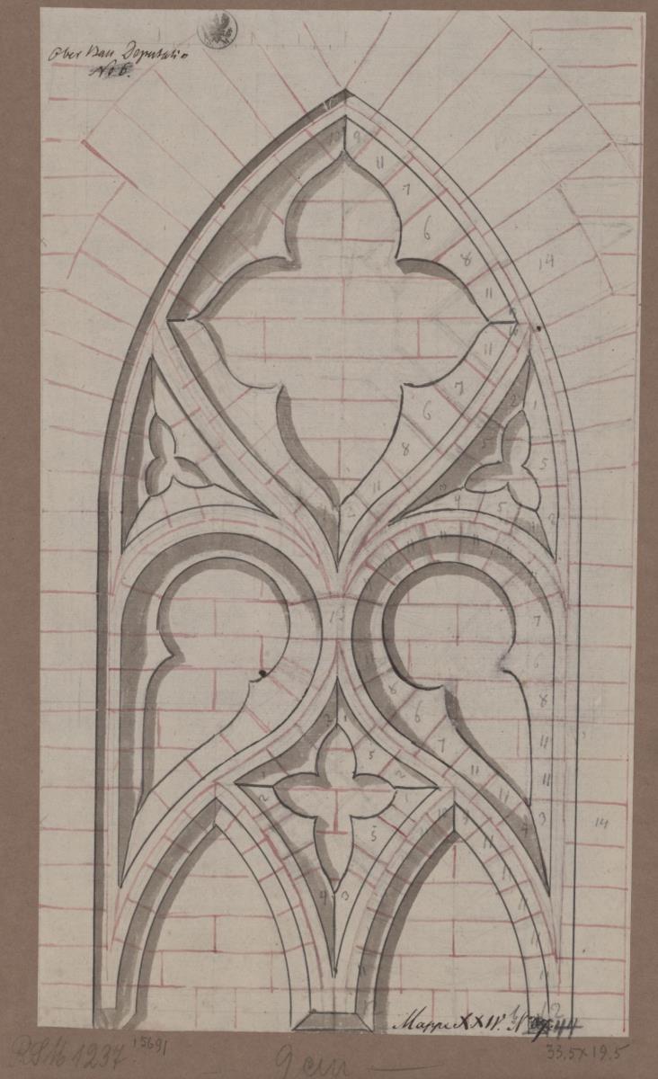 Berlin. Petrikirche. Plan zum Wiederaufbau im gotischen Stil. Blendmaßwerke im Hauptgesims
