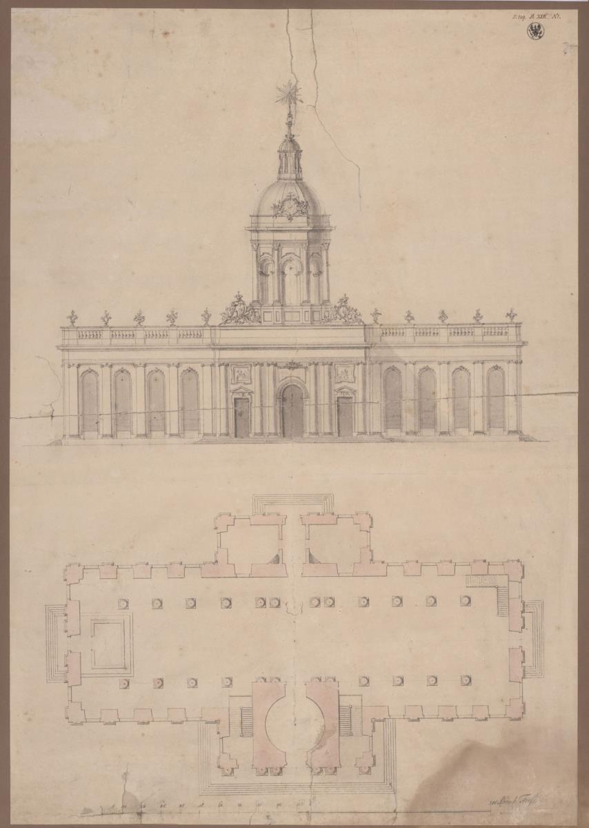 Berlin. Dom am Lustgarten. Barocker Zustand vor dem Umbau. Grundriss und Aufriss