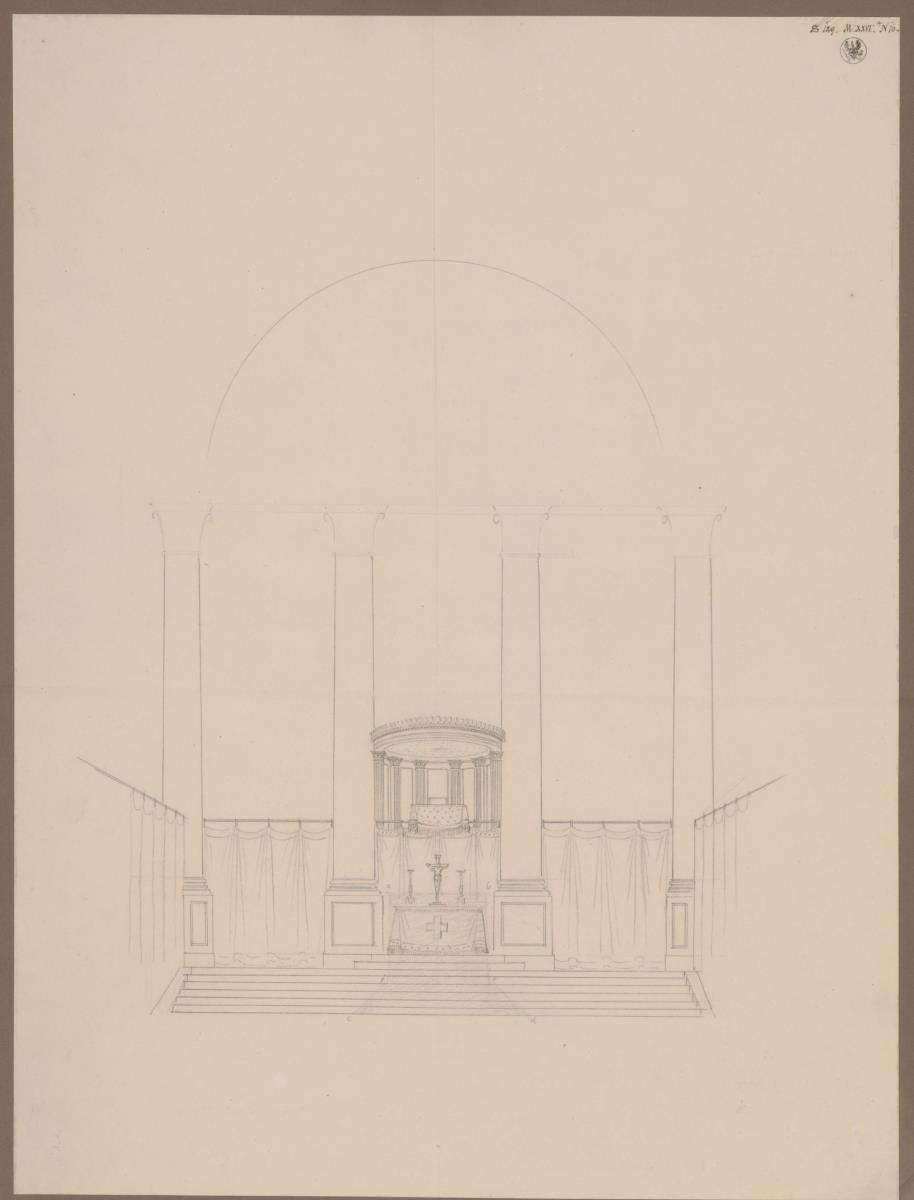 Berlin. Dom am Lustgarten. Umbauentwurf des Inneren. Skizze zu Kanzel und Altar
