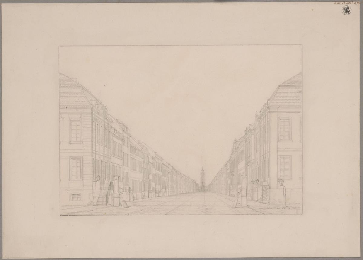 Berlin, Spittelmarkt. Entwurf zur Gertraudenkirche. Blick auf den Turm  in der Flucht der Leipziger Straße