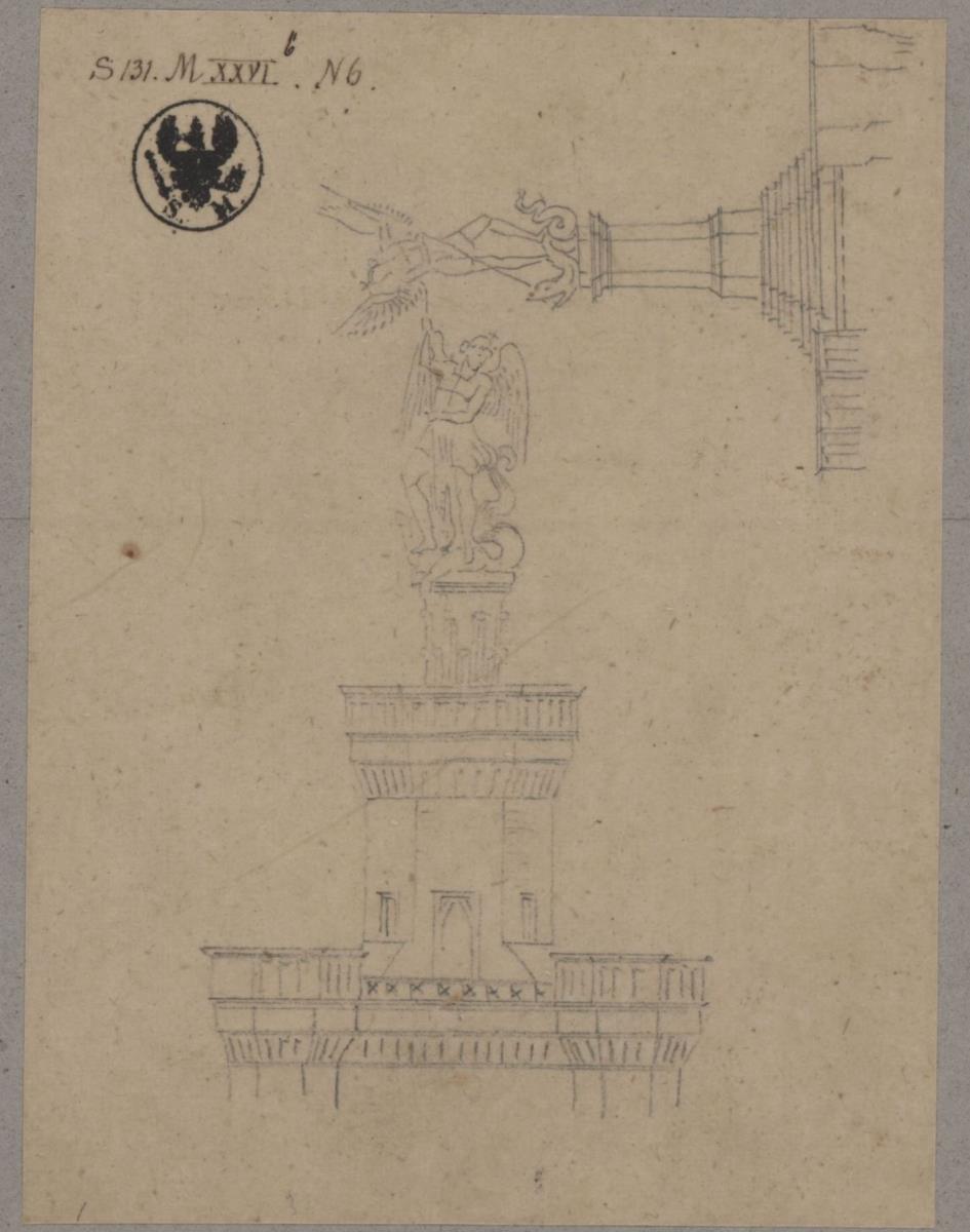 Berlin, Spittelmarkt. Entwurf zur Gertraudenkirche. Die Spitze des Turmes mit bekrönender Figur des Erzengel Michael