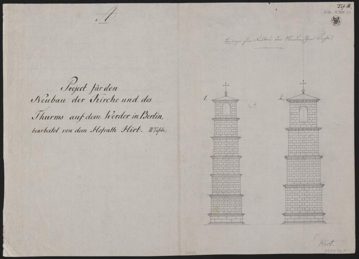 Berlin. Friedrichswerdersche Kirche. Projekt Hirt. Turmentwurf