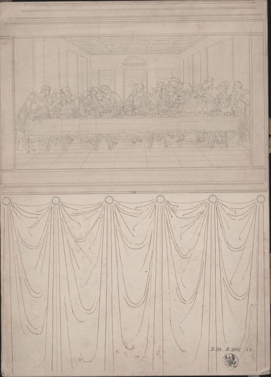 Berlin, Unter den Linden. Kronprinzenpalais, Entwurf zur Kapelle Friedrich Wilhelm III. Schmalwand mit dem Abendmahl nach Leonardo da Vinci