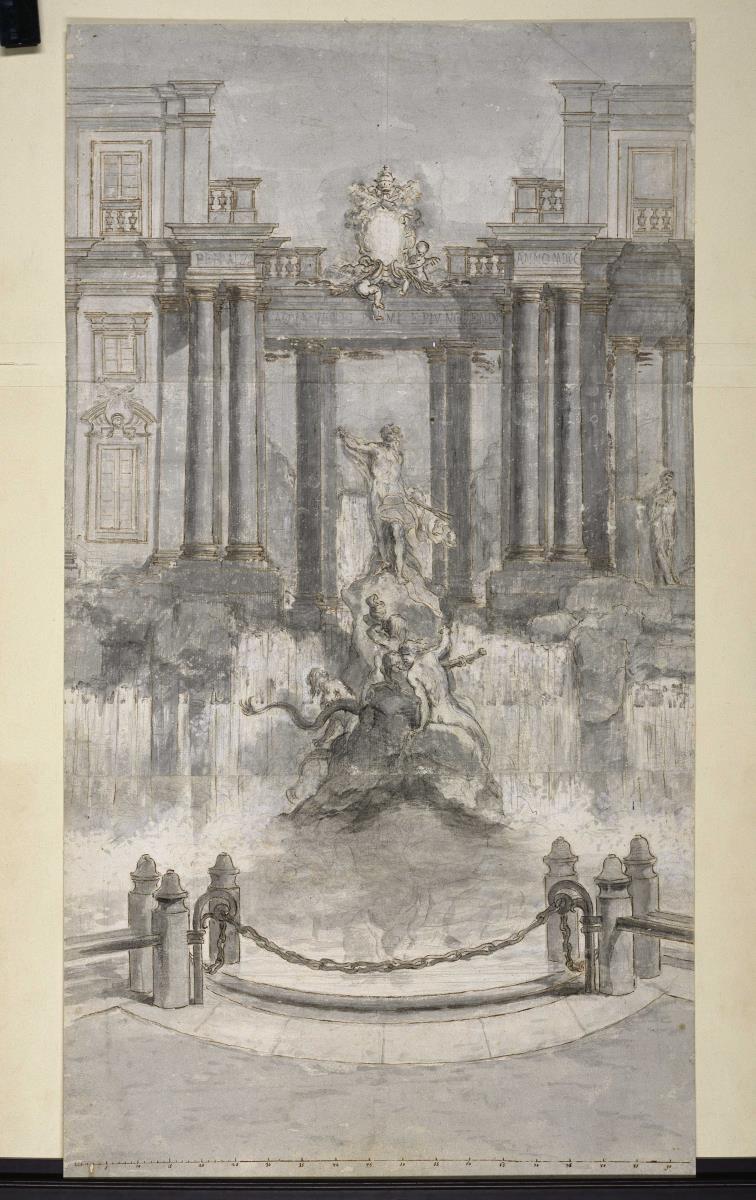Entwurfsvariante zu Fonatna de Trevi in Rom mi Neptun,Tritonen