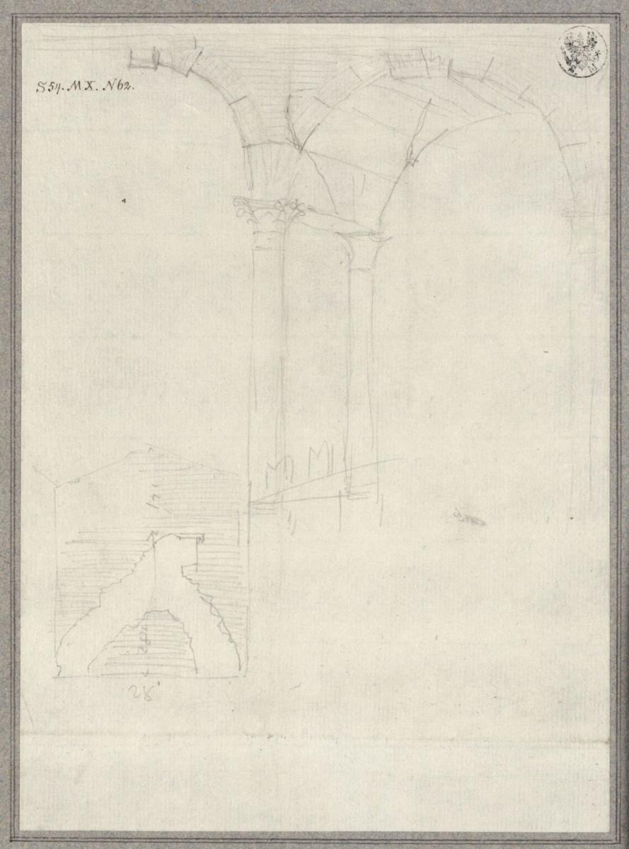 Blick auf ein schadhaftes Gewölbe an der Gartenseite des Palazzo Barberini in Rom