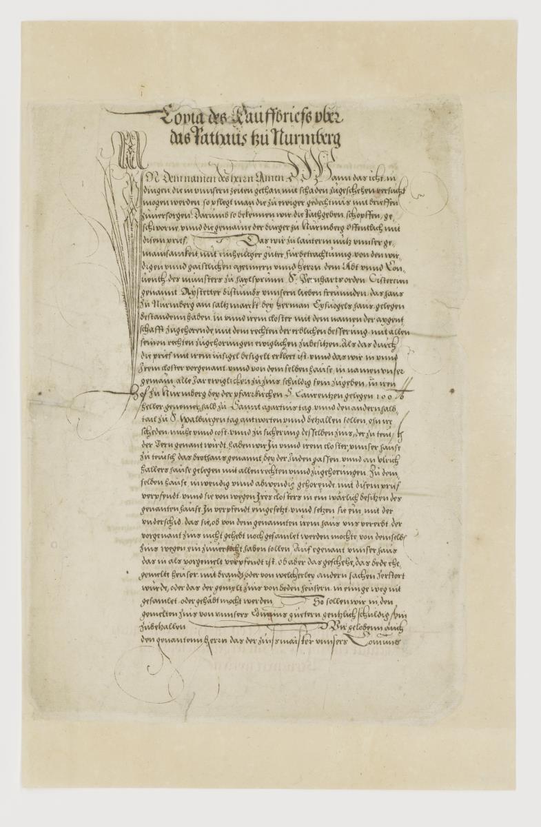 Copia des Kauffbriefs uber das Rathaus zu Nurmberg (1332)