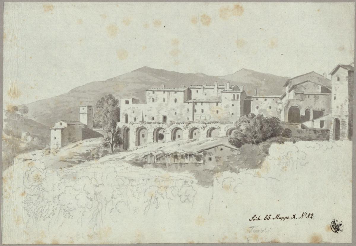 Blick auf den nachantik überbauten Kryptoportikus an der Piazza Domenico Tani in Tivoli
