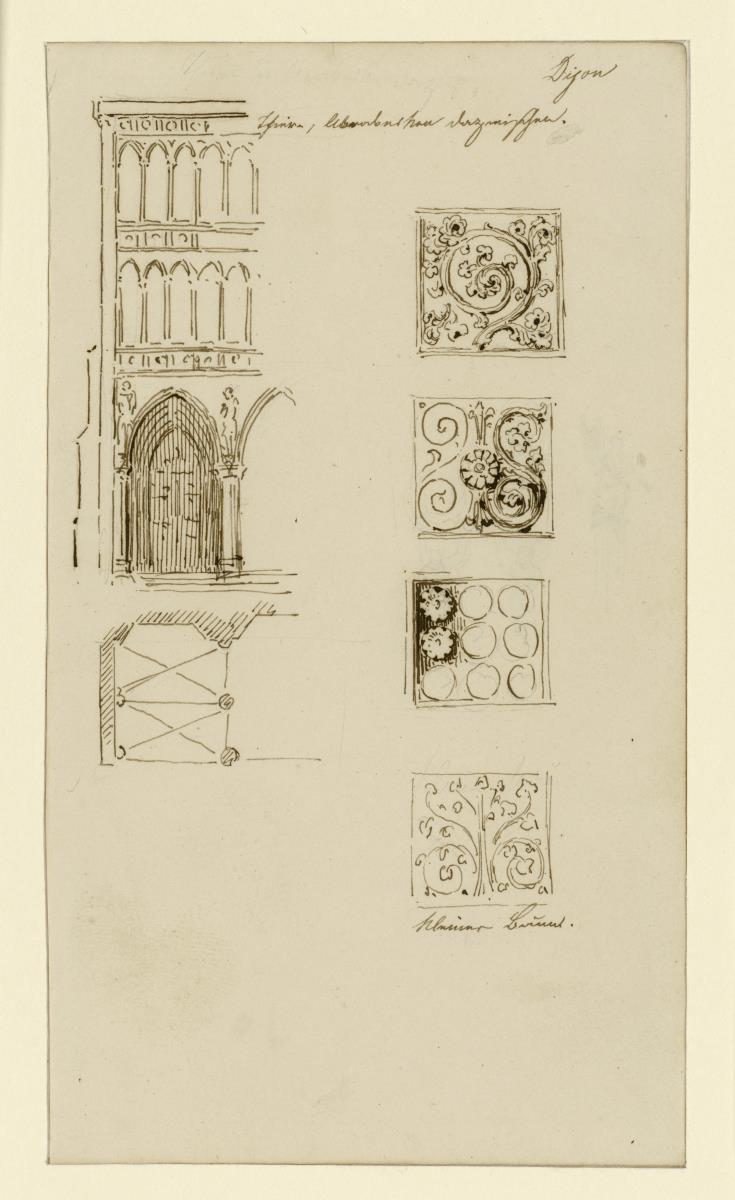 Dijon, Teilansicht der Fassade Notre Dame, Ornamentfelder