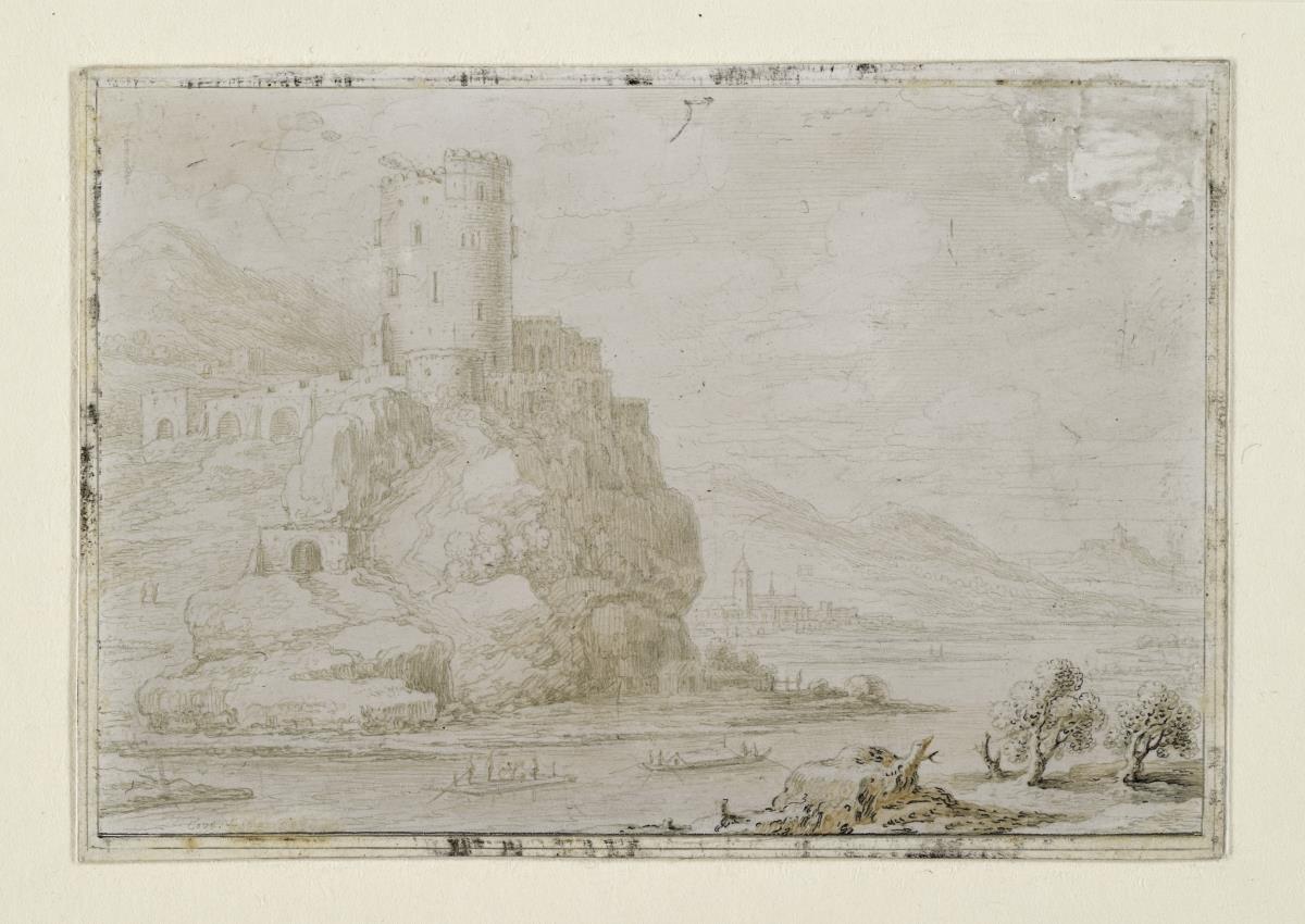 Felsige Landschaft mit rundem Turm