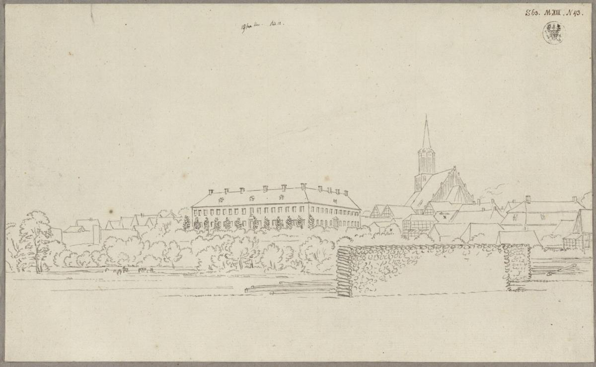 Ansicht von Treptow an der Rega (Trzebiatów) mit dem Schloss