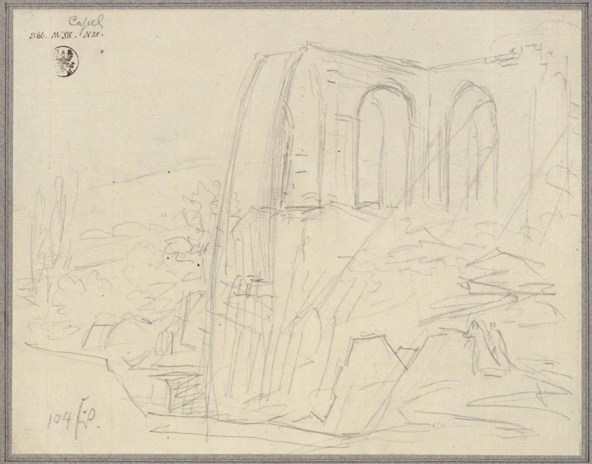 Ein Wasserfall im Park von Schloss Wilhelmshöhe bei Kassel