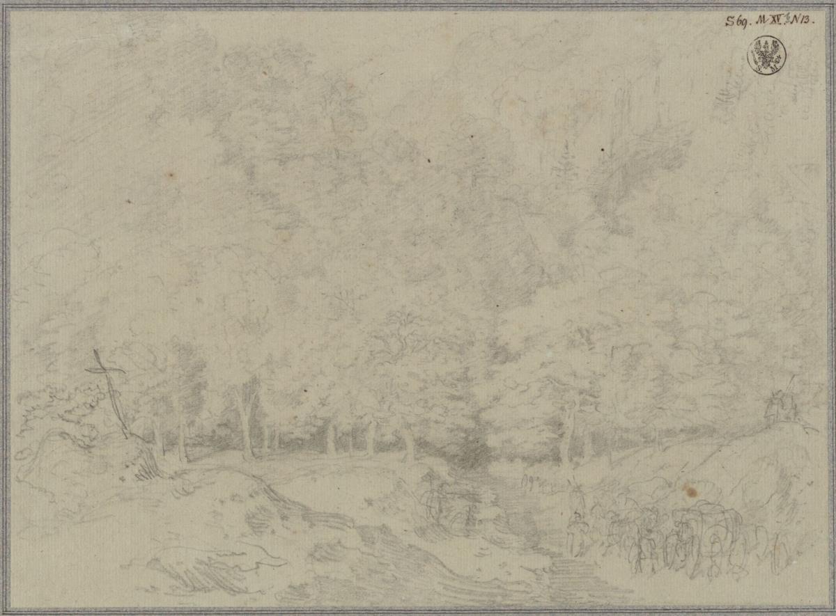 Waldlandschaft mit Straße und Reisenden